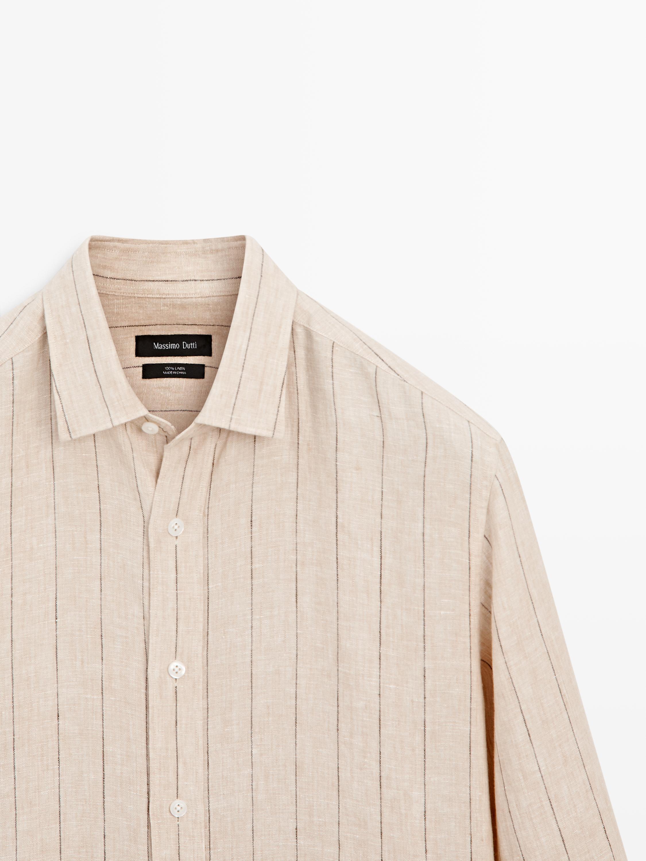 Regular fit striped linen shirt